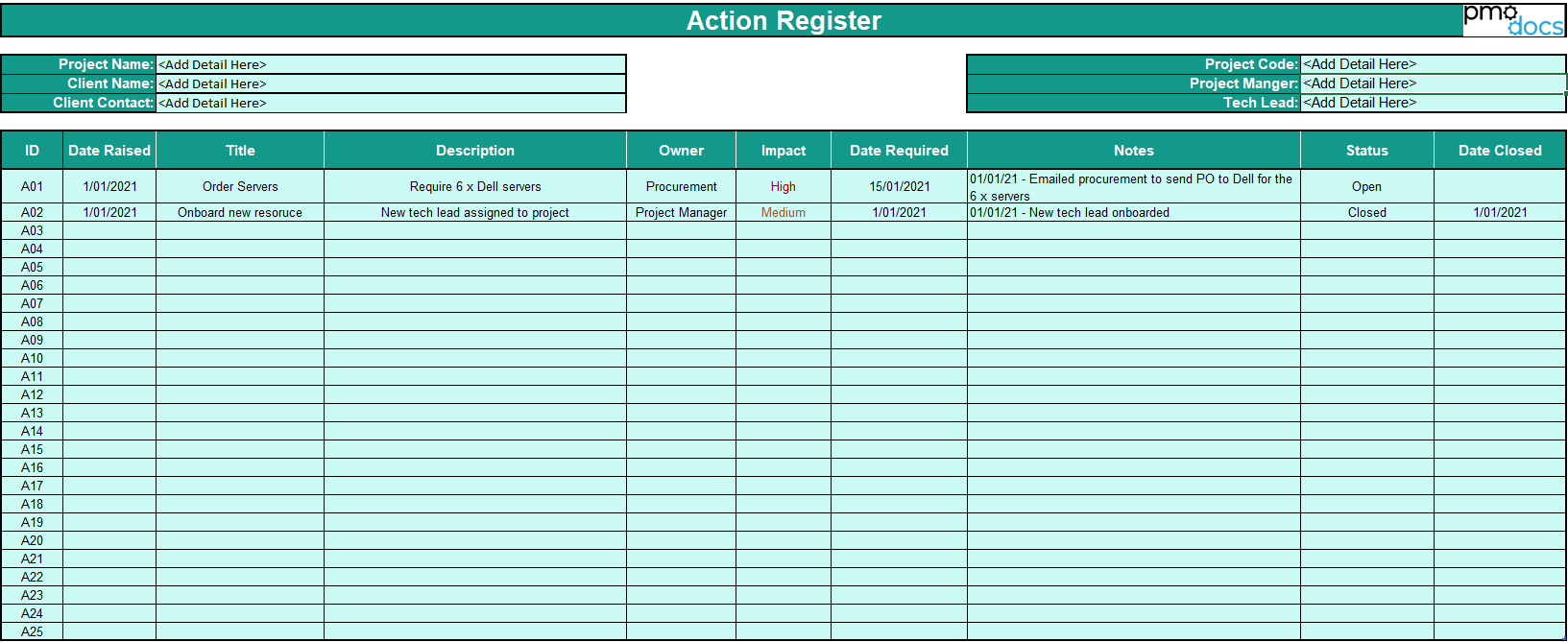 Basic Action Register