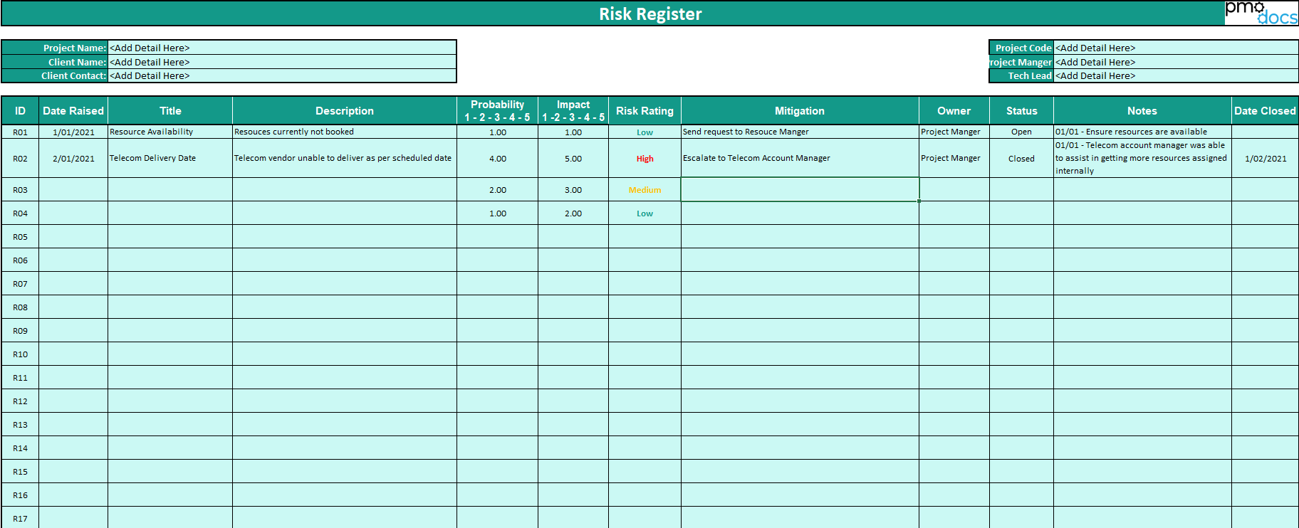 Basic Risk Register