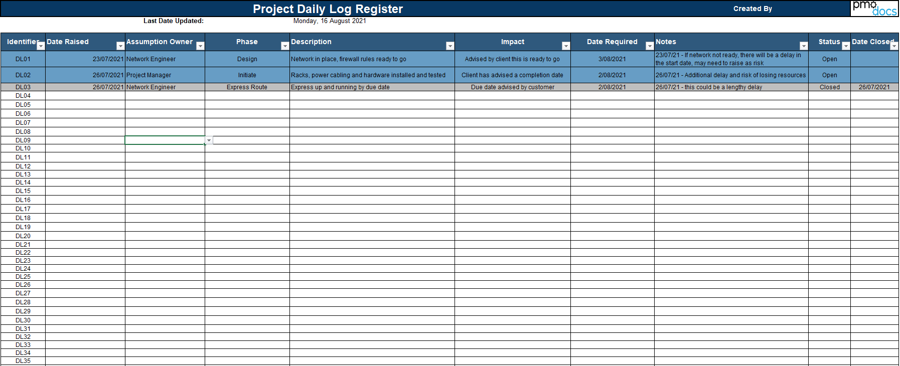 SMB Daily Log Reg.